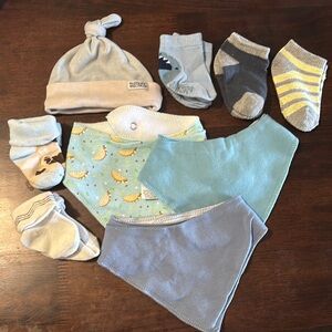 Baby Boy Bundle – 3 Bibs, 5 Pairs of Socks, 1 Hat 🍼🧦🧢 (0–6M)